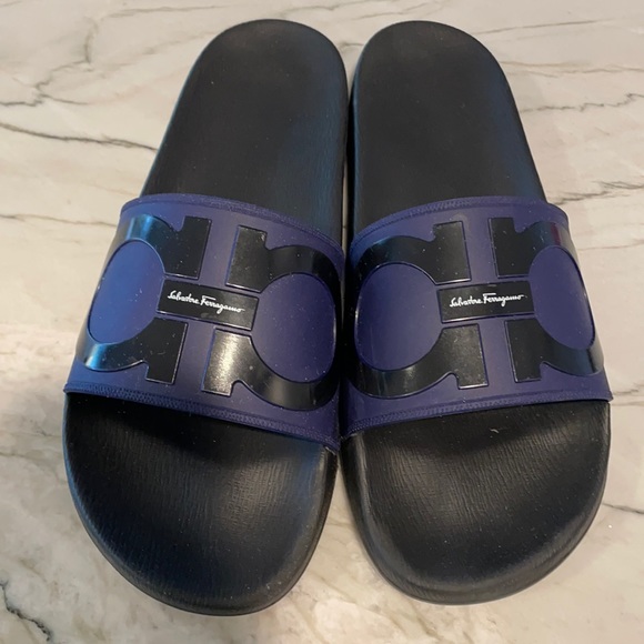 ferragamo slides blue